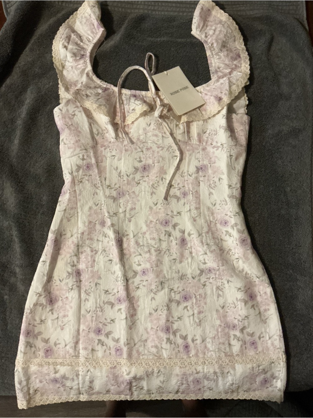 Rosee Home Lilac Floral Mini Dress with Lace Trim